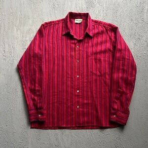 Vintage Donald Davies Button Up Shirt Men Large Red 1970s Striped Wool Ireland